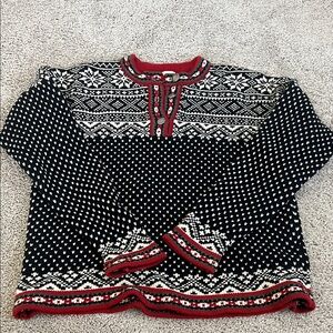 LLbean Nordic Knit Sweater in Black, White & Red